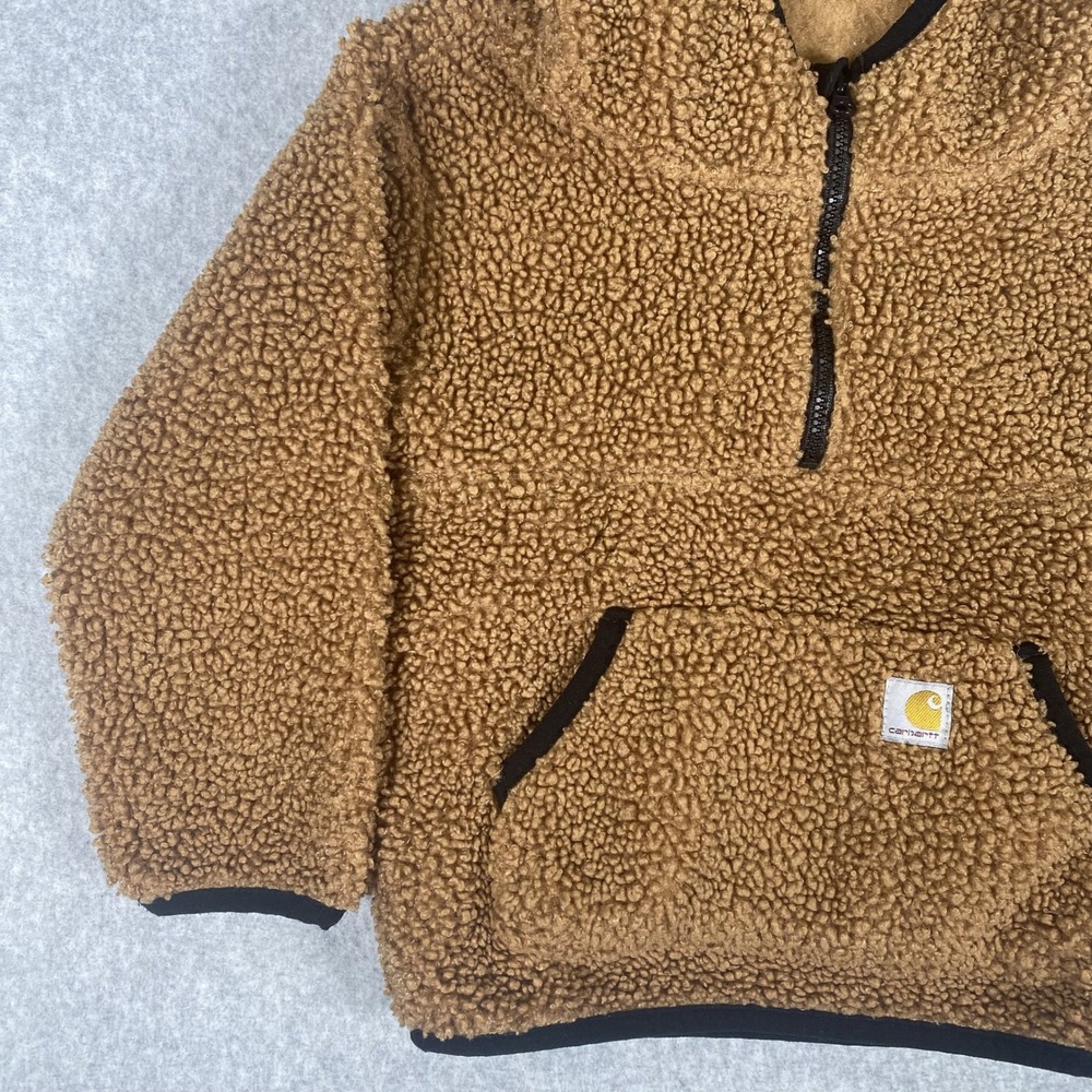 Carhartt Sherpa Fleece Hoodie Toddler 2T Unisex Brown Quarter Zip Pullover - Picture 4 of 15